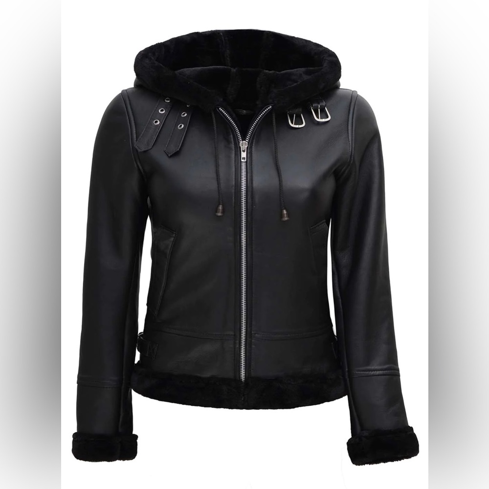 Grace Shearling Women Jacket Black Real Leather G92 G93. Euc.